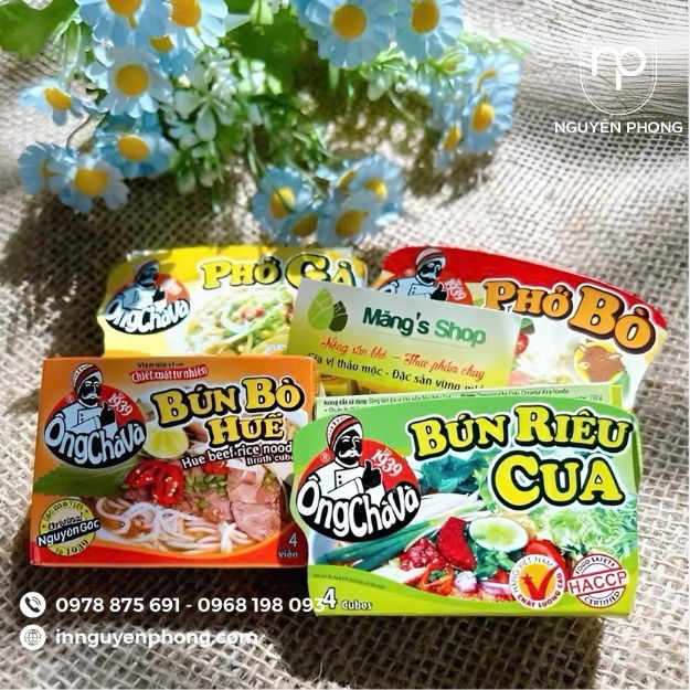 in hộp giấy đựng nước phở cô đặc với đa dạng màu sắc kiểu dáng